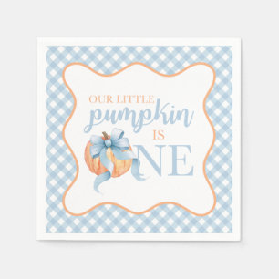 Little Pumpkin pastel blue bow plaid 1st birthday Napkin