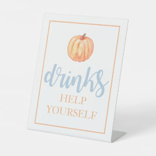Little Pumpkin Pastel blue Fall Birthday Drinks Pedestal Sign