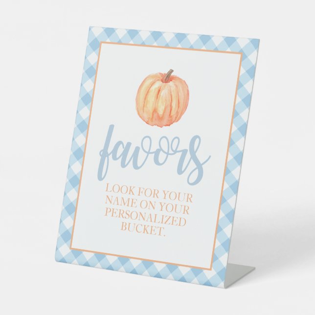 Little Pumpkin Pastel blue Fall Birthday Favour Pe Pedestal Sign (Front)