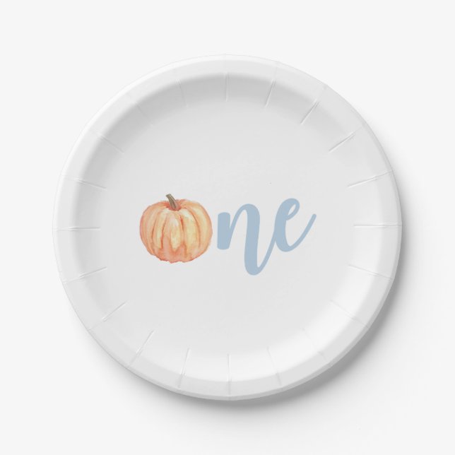 Little Pumpkin pastel blue first birthday Paper Plate (Front)