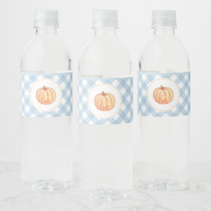 Little Pumpkin pastel blue plaid first birthday Water Bottle Label