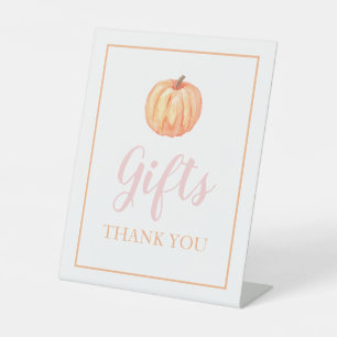Little Pumpkin Pastel Pink Fall Birthday Gifts Pedestal Sign