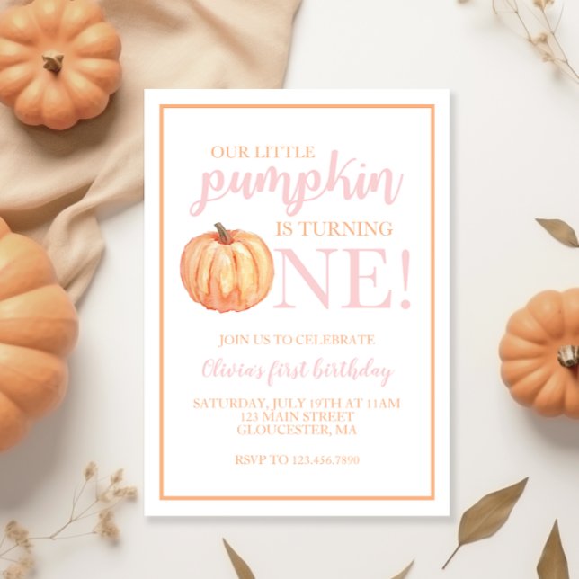 Little Pumpkin Pastel Pink Fall First Birthday Invitation (Creator Uploaded)