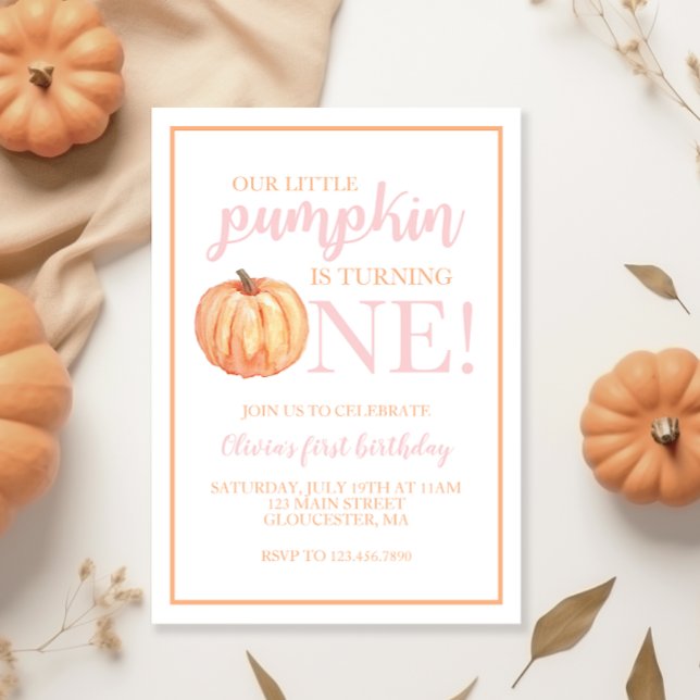 Little Pumpkin Pastel Pink Fall First Birthday Invitation (Creator Uploaded)