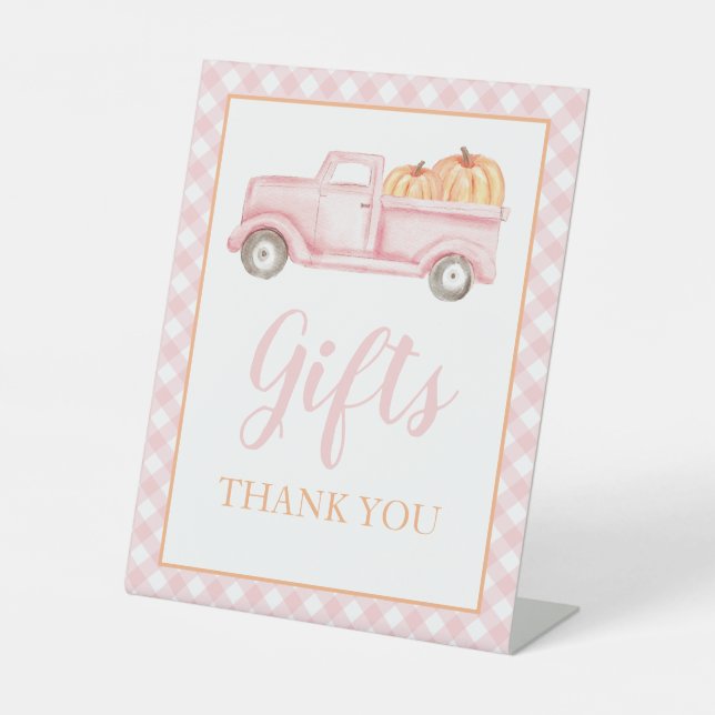 Little Pumpkin Pastel Pink Truck Gifts Pedestal Sign (Front)