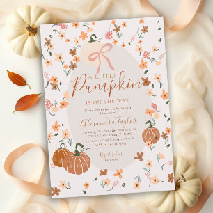 Little Pumpkin Patch Fall Floral Girl Baby Shower Invitation