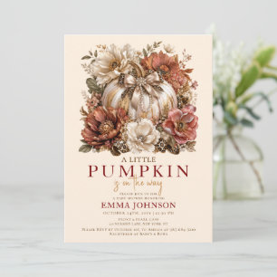 Little Pumpkin Pearl Floral Baby Shower Invitation