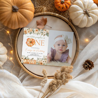 Little Pumpkin Photo 1st Birthday Invite