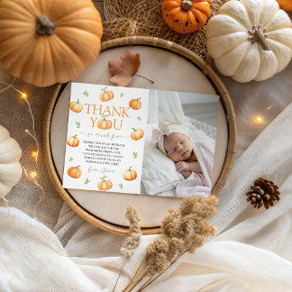 Little Pumpkin Photo Birthday Thank You Card