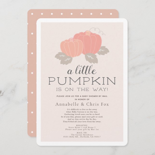 Little Pumpkin Pink Baby Shower by Mail Invitation (Front/Back)