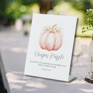 Little Pumpkin Pink Baby Shower Diaper Raffle Pedestal Sign