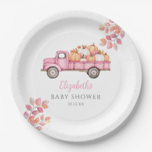 Little Pumpkin Pink Baby Shower Photo Backdrop Paper Plate