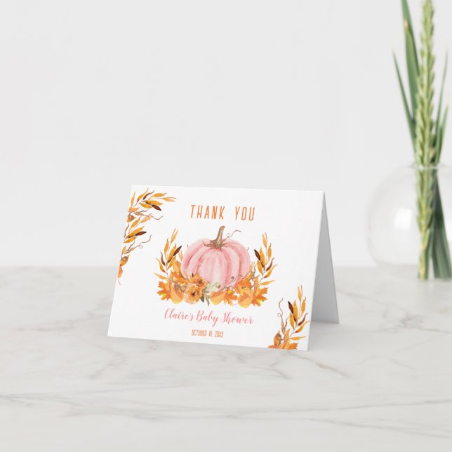 Little Pumpkin Pink Baby Shower Thank You Card (Front)