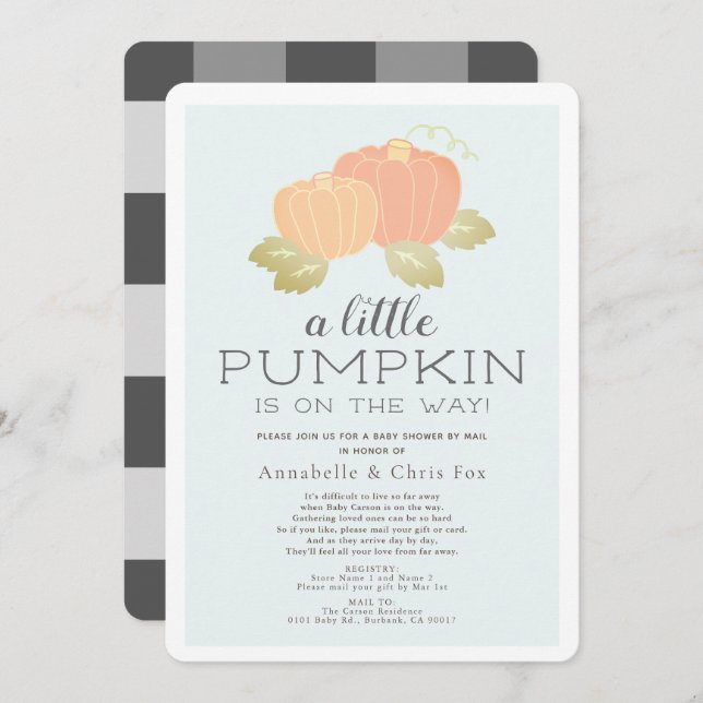 Little Pumpkin Pink Black Baby Shower by Mail Invitation (Front/Back)