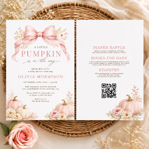 Little Pumpkin Pink Bow All in One Baby Shower Invitation