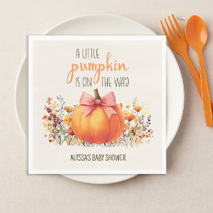 Little Pumpkin Pink Bow Baby Girl Shower Napkin
