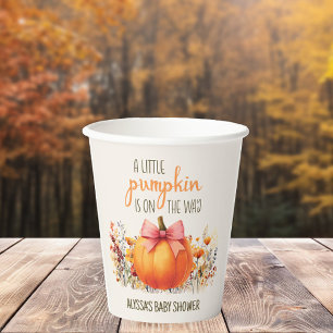 Little Pumpkin Pink Bow Baby Girl Shower Paper Cups