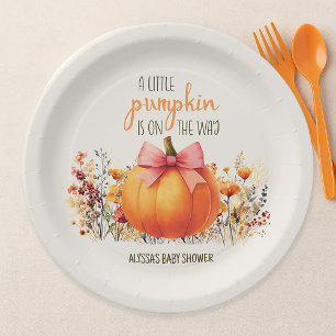 Little Pumpkin Pink Bow Baby Girl Shower Paper Plate