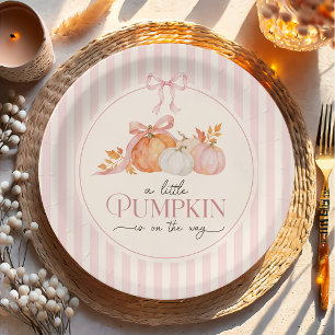 Little Pumpkin Pink Bow Baby Shower Paper Plate