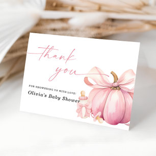 Little Pumpkin Pink Bow Baby Shower Thank You Card
