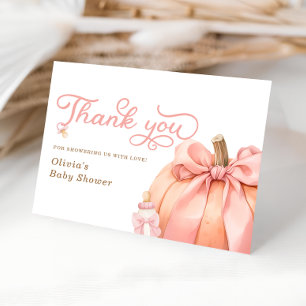 Little Pumpkin Pink Bow Baby Shower Thank You Card