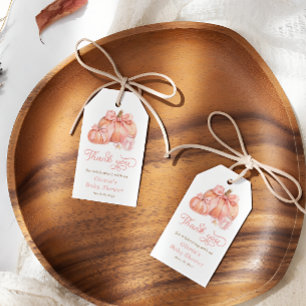 Little Pumpkin Pink Bow Baby Shower Thank You Gift Tags