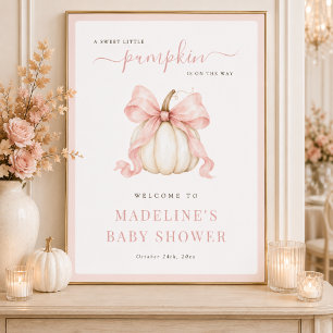 Little Pumpkin Pink Bow Baby Shower Welcome Sign