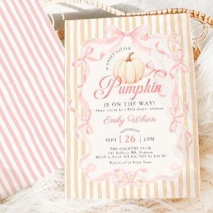 Little Pumpkin Pink Bow Chic Girl Baby Shower Invitation