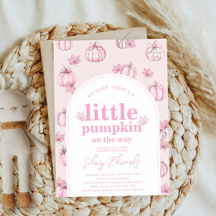 little pumpkin pink bow coquette autumn babyshower invitation