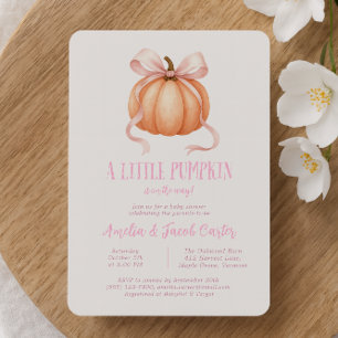 Little Pumpkin, pink bow, Coquette baby shower I Invitation