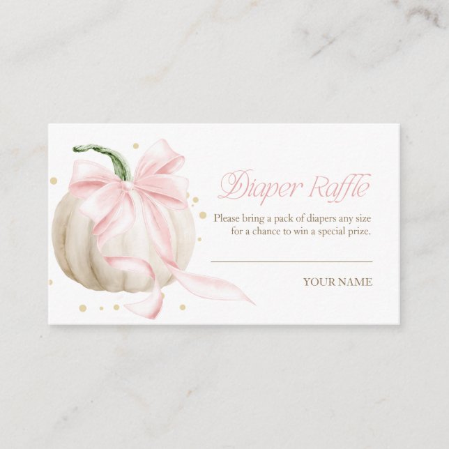 Little Pumpkin Pink Bow Diaper Raffle Enclosure Card (Front)