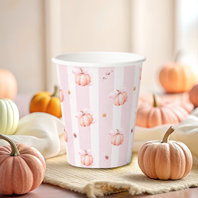 Little Pumpkin Pink Bow Fall Floral Baby Shower  Paper Cups (Creator Uploaded)