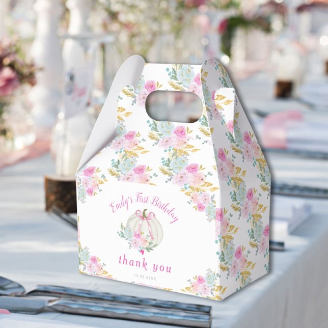 Little Pumpkin Pink Bow First Birthday Favour Box (Creator Uploaded)