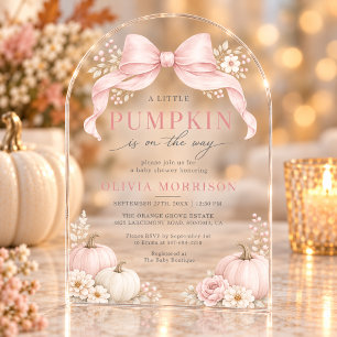 Little Pumpkin Pink Bow Girl Baby Shower Acrylic Invitations