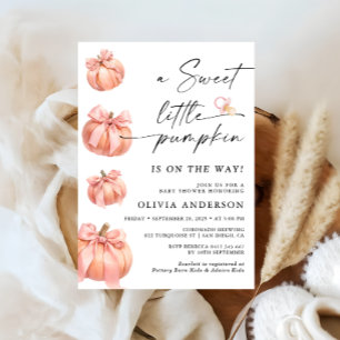 Little Pumpkin Pink Bow Girl Baby Shower Invitation