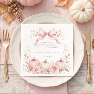 Little Pumpkin Pink Bow Girl Baby Shower Napkin