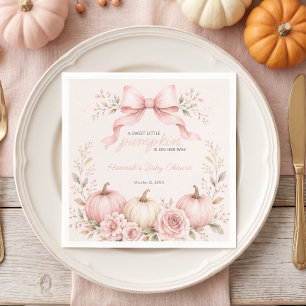 Little Pumpkin Pink Bow Girl Baby Shower Napkin