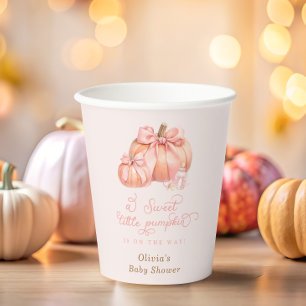 Little Pumpkin Pink Bow Girl Baby Shower Paper Cups