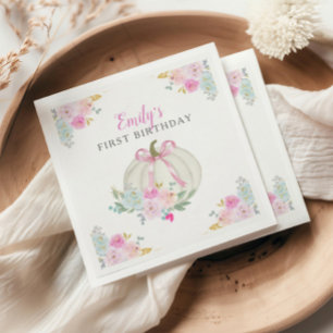Little Pumpkin Pink Bow Girls First Birthday Napkin