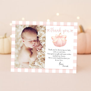 Little Pumpkin Pink Bow Photo Baby Shower Thank You Card