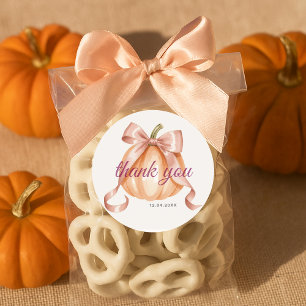 Little Pumpkin Pink Bow Thankyou Baby Shower Classic Round Sticker