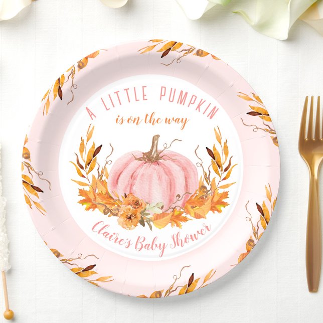 Little Pumpkin Pink Fall Autumn Girl Baby Shower Paper Plate (Little Pumpkin Pink Fall Autumn Girl Baby Shower Paper Plates)