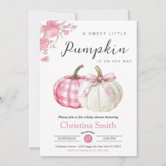 Little Pumpkin Pink Floral Baby Girl Shower Invitation