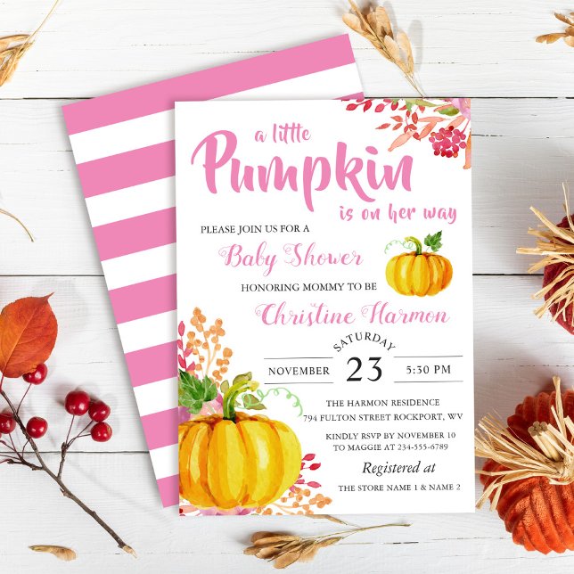 Little Pumpkin Pink Floral Baby Shower Invitation (Creator Uploaded)