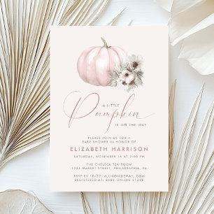 Little Pumpkin Pink Floral Boho Baby Girl Shower Invitation