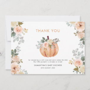 Little Pumpkin Pink Floral Fall Baby Shower  Thank You Card