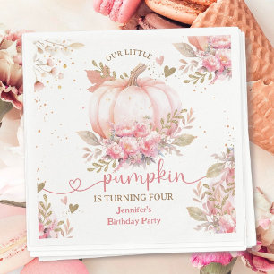Little Pumpkin Pink Floral Girl Fall 4th Birthday Napkin