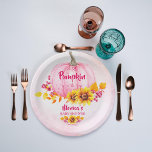 Little pumpkin pink girl baby shower paper plate<br><div class="desc">Little pumpkin girl baby shower pink pumpkin fall foliage sunflowers baby shower paper plates.</div>