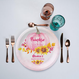 Little pumpkin pink girl baby shower paper plate