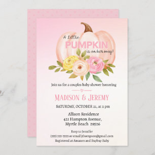 Little Pumpkin Pink Girls Baby Shower Invitation